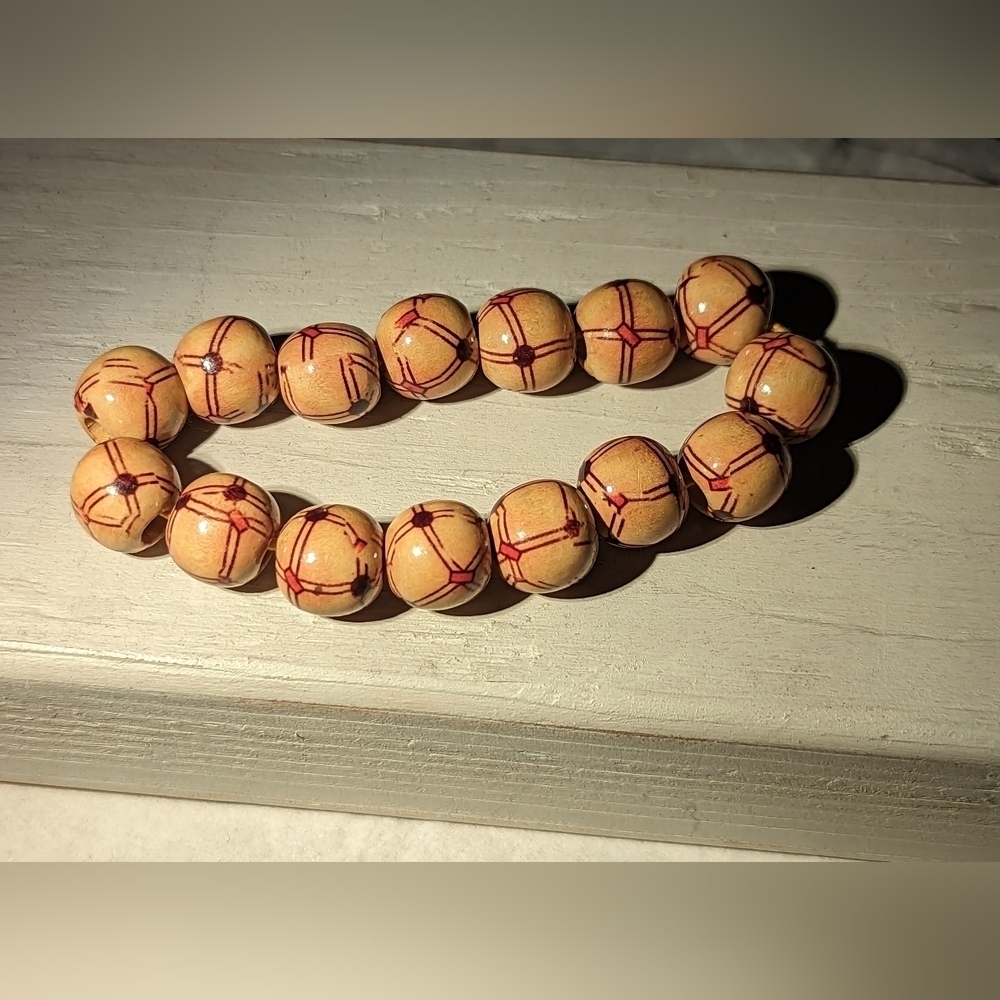 Wooden Bracelet Handmade Round beads black red design stretch